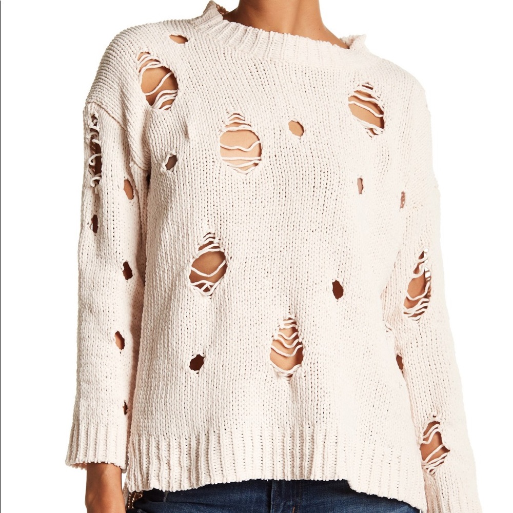 DREAMERS BY DEBUT | Distressed Cream Soft Sweater - Picture 1 of 9